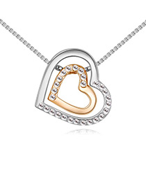 Fashion Gold Color+silver Color Double Heart Shape Decorated Necklace