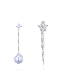 Elegant Silver Color Star Shape Decorated Tassel Earrings