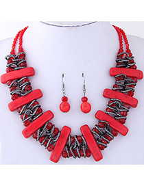 Fashion Red Vertical Shape Decorated Jewelry Set