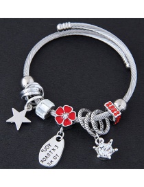 Fashion Silver Color+red Flower&star Shape Decorated Bracelet