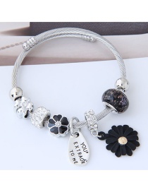 Fashion Silver Color+black Flower Shape Decorated Bracelet