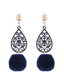 Trendy Navy Fuzzy Ball Decorated Hollow Out Earrings