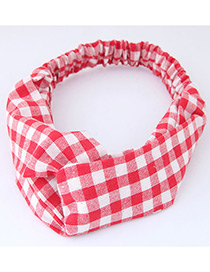 Trendy Red+white Grid Pattern Decorated Cross Design Hair Band