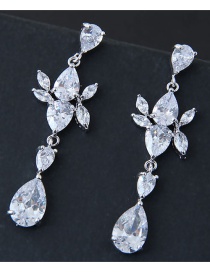 Elegant White Waterdrop Shape Diamond Decorated Earrings