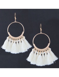 Vintage White Circular Ring Decorated Rassel Earrings