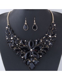 Fashion Black Gemstone Decorated Pure Color Jewelry Sets