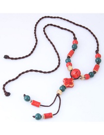 Bohemia Red Flower Decorated Long Necklace