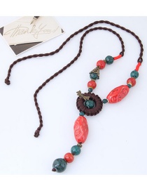 Bohemia Red+brown Beads Decorated Hand-woven Necklace