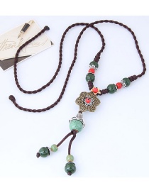 Bohemia Green Flower&beads Decorated Hand-woven Necklace