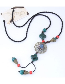 Bohemia Green+red Hollow Out Flower Decorated Long Necklace