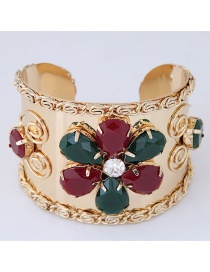 Elegant Red+green Flower Shape Decorated Open Bracelets