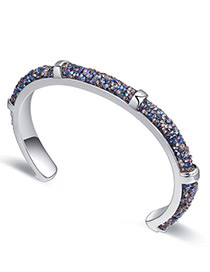 Fashion Dark Blue Diamond Decorated Opening Bracelet