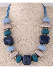 Fashion Blue+gray Irregular Shape Design Simple Necklace