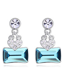 Fashion Blue Square Shape Diamond Decorated Earrings