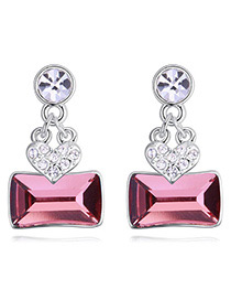 Fashion Pink Square Shape Diamond Decorated Earrings