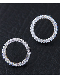 Sweet Silver Color Full Diamond Decorated Round Shape Earrings