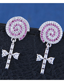 Sweet Pink+white Lollipop Shape Design Earrings