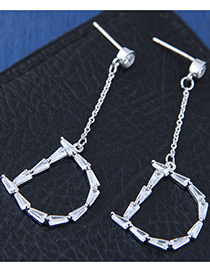 Elegant Silver Color Letter D Shape Decorated Earrings