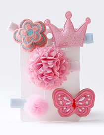Fashion Pink Flower&crown Shape Decorated Hair Clip (5 Pcs)