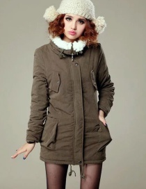 Trendy Olive Pure Color Decorated Cotton-padded Clothes