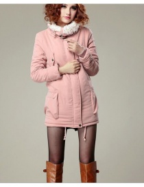 Trendy Pink Pure Color Decorated Cotton-padded Clothes