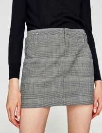 Fashion Gray Grid Pattern Decorated A Shape Skirt