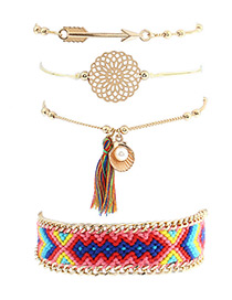 Elegant Multi-color Tassel Decorated Color Matching Bracelet(4pcs)