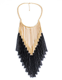 Fashion Gold Color+black Long Tassel Decorated Simple Necklace