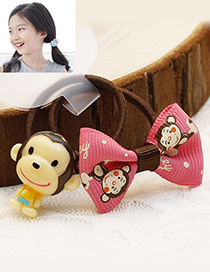 Lovely Plum Red+yellow Monkey&bowknot Decorated Hair Band (2pcs)