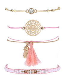 Fashion Pink Pineapple&tassel Decorated Simple Bracelet(4pcs)