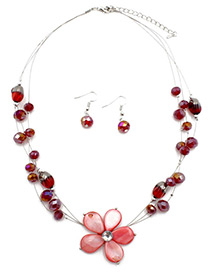 Fashion Red Flower Decorated Multi-layer Jewelry Sets