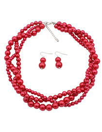 Fashion Red Beads Decorated Pure Color Jewelry Sets