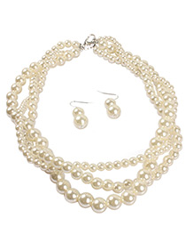 Fashion Beige Beads Decorated Pure Color Jewelry Sets