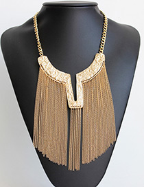 Fashion Gold Color Long Tassel Decorated Pure Olor Necklace