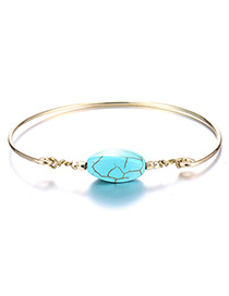 Trendy Gold Color+blue Oval Shape Gemstone Decorated Bracelet