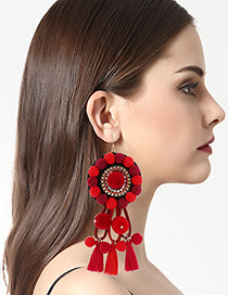 Exaggerated Red Tassel Decorated Round Earrings
