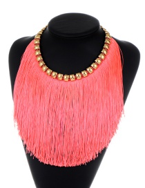 Fashion Pink Long Tassel Decorated Simple Necklace