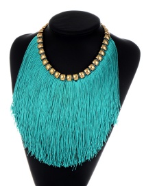 Fashion Green Long Tassel Decorated Simple Necklace