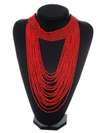 Exaggerated Red Pure Color Decorated Multilayer Necklace
