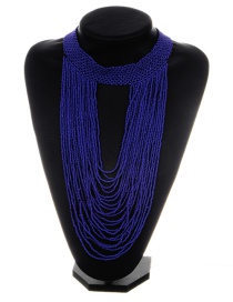 Exaggerated Sapphire Blue Pure Color Decorated Multilayer Necklace