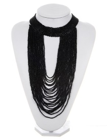 Exaggerated Black Pure Color Decorated Multilayer Necklace