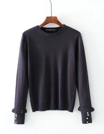 Fashion Navy Pure Color Decorated Sweater