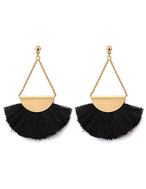 Exaggerated Black Tassel Decorated Earrings