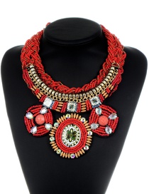 Vintage Red Hand-woven Decorated Necklace