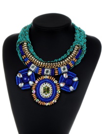 Vintage Dark Blue Hand-woven Decorated Necklace