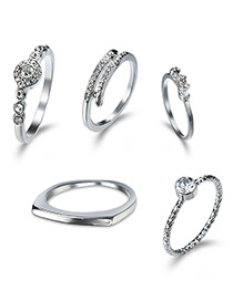 Elegant Silver Color Beard Shape Decorated Rings (5pcs)