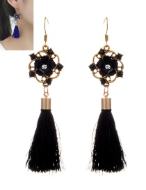 Retro Black Pure Color Decorated Tassel Earrings