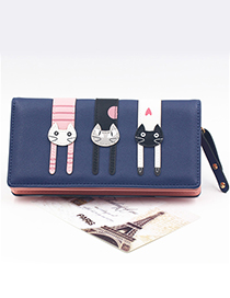Cute Navy Cat Pattern Decorated Wallet