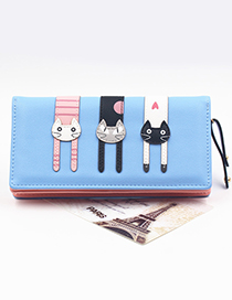 Cute Blue Cat Pattern Decorated Wallet