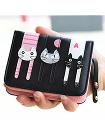 Lovely Black Cat Pattern Decorated Short Wallet